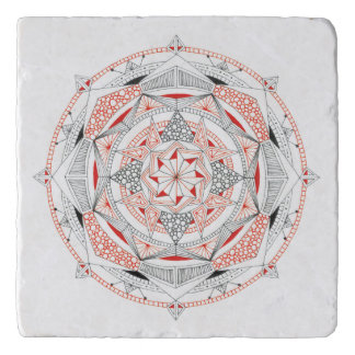 TRIVET in Stone Marble with Mandala Design Red