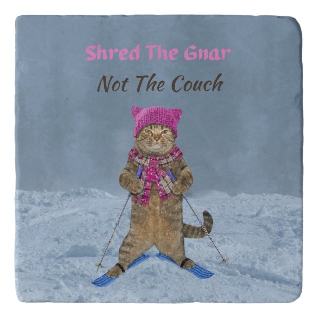 Trivet, Shred the Gnar Ski Cat Trivet (Front)