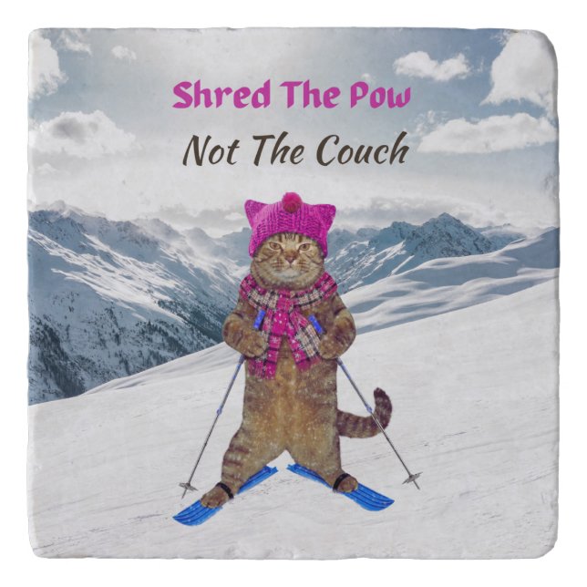 Trivet, Shred the Pow Ski Cat Trivet (Front)