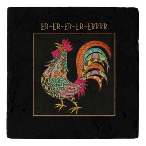 Trivet Stone Travertine_Colorful Rooster