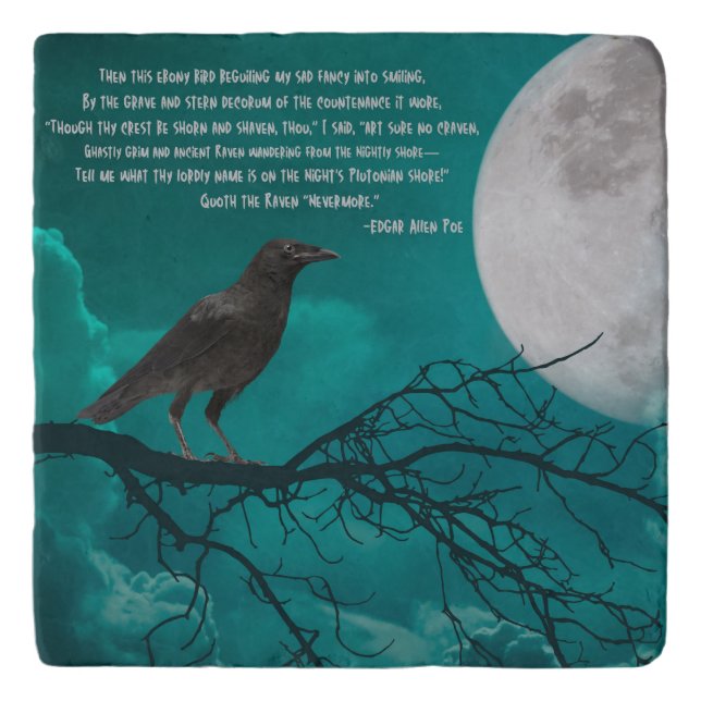Trivet The Raven In Green With Poe Poem (Front)
