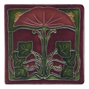 Trivet - Vintage Art Nouveau Floral Red Green