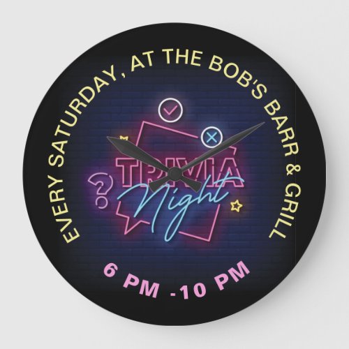 Trivia Hight Neon Style Signs Custom Text Large Clock