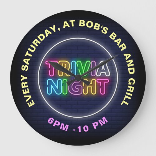 Trivia Night Neon Signs Custom Text Large Clock