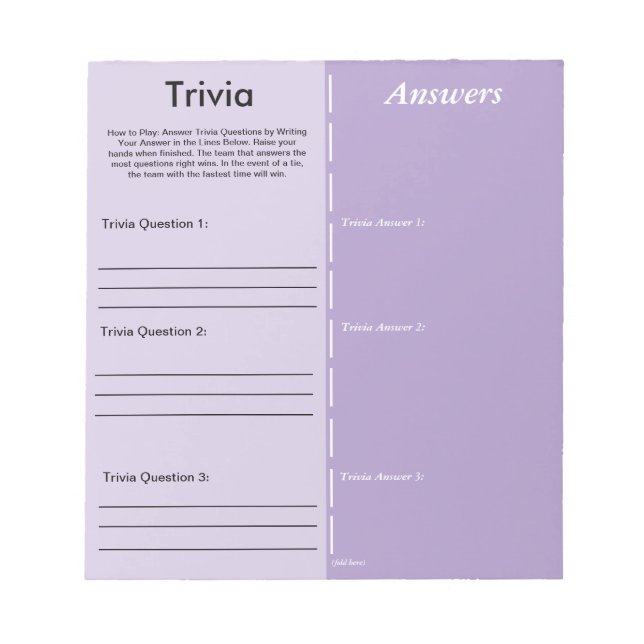 Trivia Party Game - Custom Question and Answer Notepad (Front)