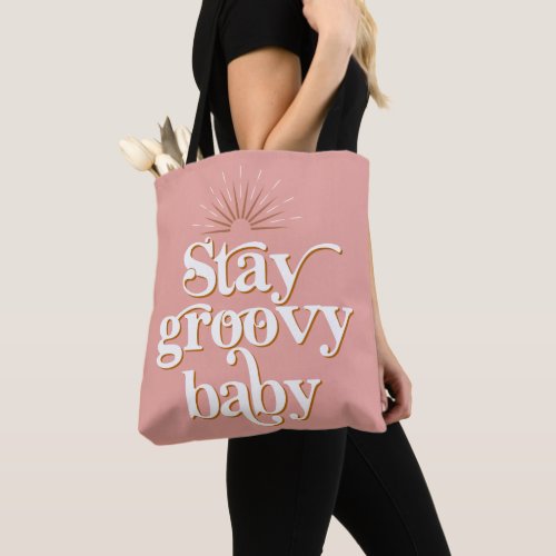 TRIXIE 70s Retro Pink Stay Groovy Baby Hippie Tote Bag