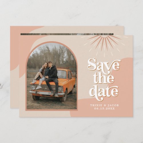 TRIXIE Blush Retro Arched Photo Save the Date Invitation