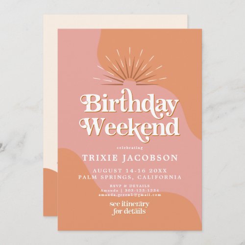 TRIXIE Retro 70s Disco Pink Birthday Weekend Invitation