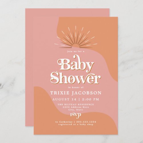 TRIXIE Retro 70s Disco Pink  Orange Baby Shower Invitation