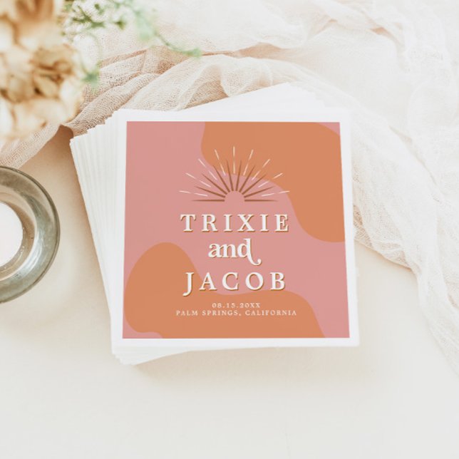 TRIXIE Retro 70's Groovy Pink and Orange Wedding Napkins (Creator Uploaded)