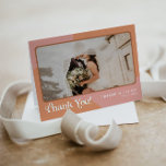 TRIXIE Retro 70's Pink and Orange Photo Wedding Thank You Card<br><div class="desc">This folded wedding thank you card features a fun retro themed font and groovy 70's font combination. This photo thank you is the perfect follow up to your vibrant and fun pink and orange event. Pair with anything from the Trixie Collection for a cohesive look: https://www.zazzle.com/collections/trixie_retro_groovy_70s_themed_pink_and_orange-119897603244237011</div>