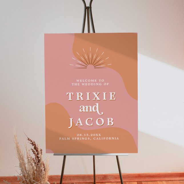 TRIXIE Retro 70's Pink and Orange Wedding Welcome Foam Board (Creator Uploaded)