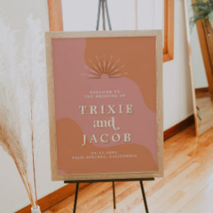 TRIXIE Retro 70's Pink and Orange Wedding Welcome Poster