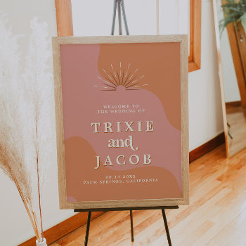 Trixie Retro 70's Pink And Orange Wedding Welcome Poster by UnmeasuredEvent at Zazzle