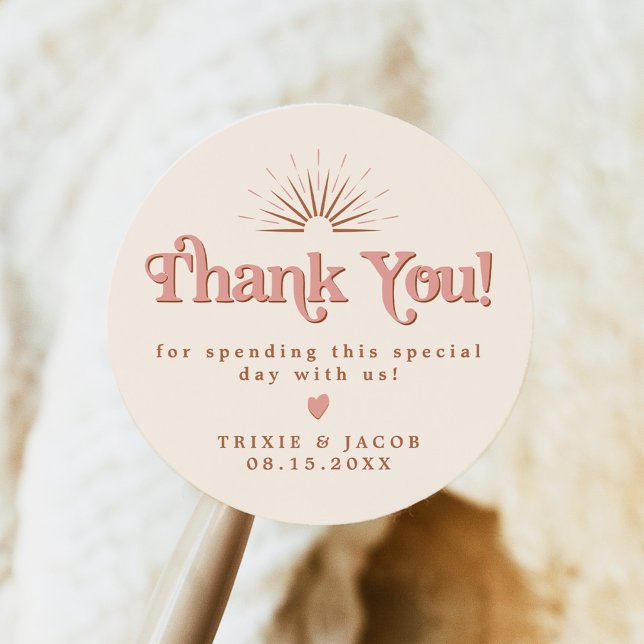 TRIXIE Retro 70's Pink & Orange Wedding Favor Bag Classic Round Sticker (Creator Uploaded)