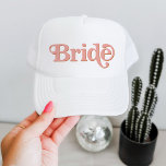 TRIXIE Retro 70's Themed Blush and Orange Bride Trucker Hat<br><div class="desc">This bride bachelorette trucker hat features a retro 70's themed font in blush and orange coloring. Order the white bride option for the bride-to-be and the coordinating orange 'babe' hats for your bachelorette group. Colors are editable! Click 'edit design' to create your own colors.</div>