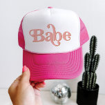 TRIXIE Retro 70's Themed Groovy Babe Bachelorette Trucker Hat<br><div class="desc">This babe bachelorette trucker hat features a retro 70's themed font in creamy orange coloring. Order the white bride option for the bride-to-be and the coordinating orange 'babe' hats for your bachelorette group. Colors are editable! Click 'edit design' to create your own colors.</div>