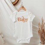 TRIXIE Retro 70's Themed Groovy Orange Baby Baby Bodysuit<br><div class="desc">This baby one piece jumper features a cute orange retro 70's themed font with the word,  'baby'. This jumper is perfect for announcing a new baby in the family or as a baby shower gift. 💜 COLORS ARE EDITABLE! Click 'edit design' to change the colors.</div>