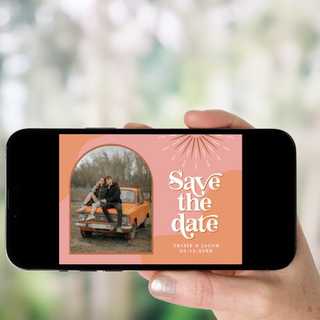 TRIXIE Retro Arched Photo Boho Save the Date Invitation (Front Digital)