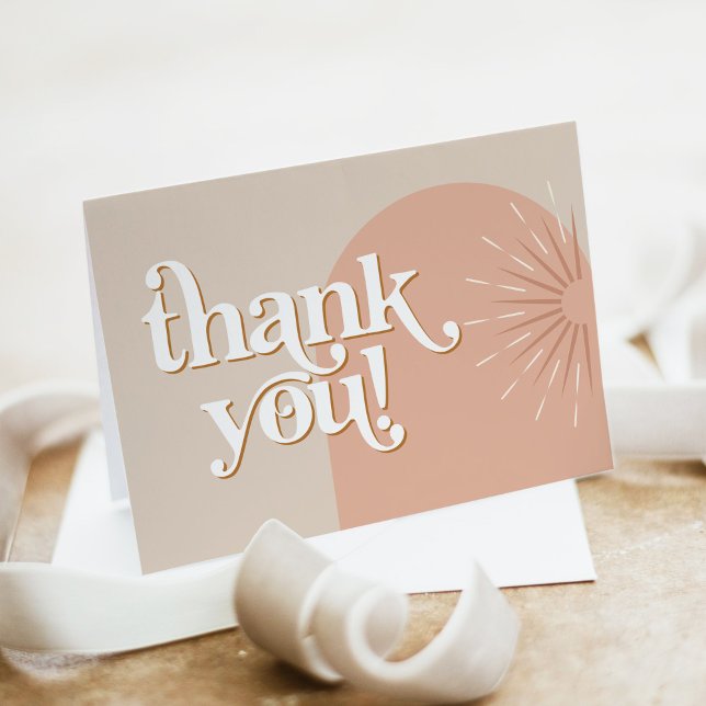 TRIXIE Retro Groovy Pink & Beige Sunburst Thank You Card (Creator Uploaded)