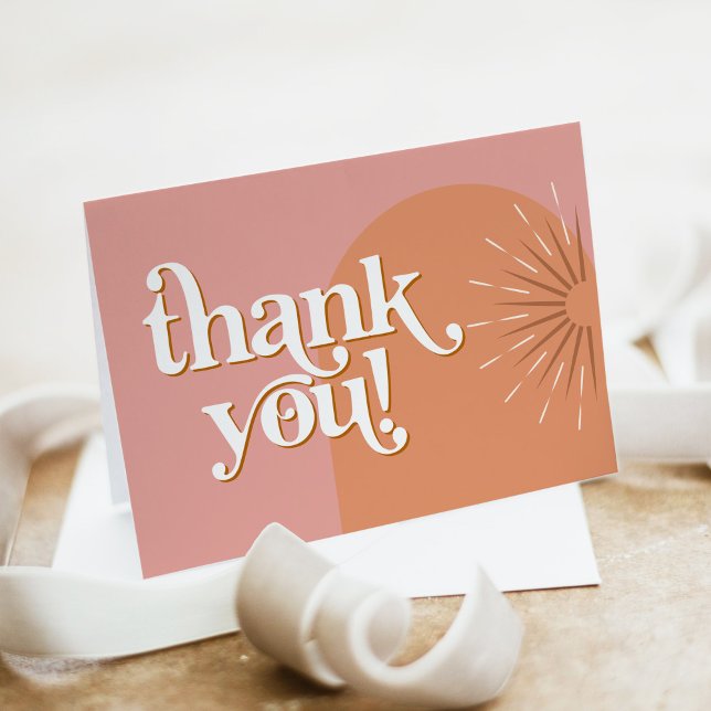 TRIXIE Retro Groovy Pink & Orange Sunburst Thank You Card (Creator Uploaded)