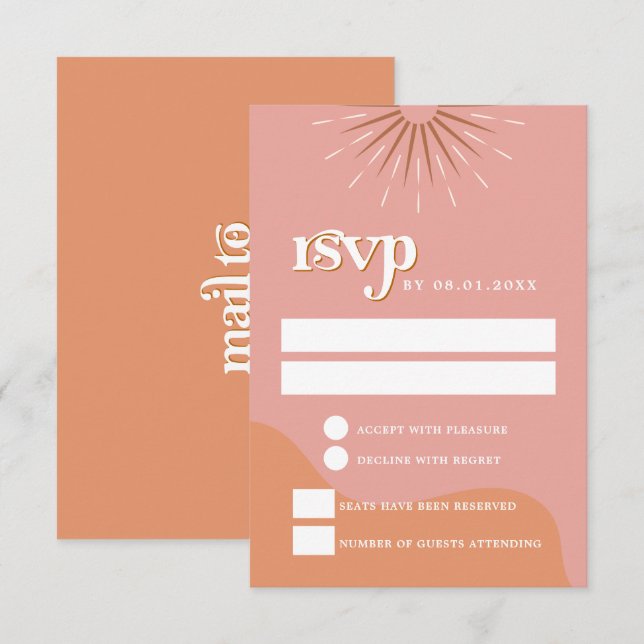 TRIXIE Retro Pink and Orange 70's RSVP Postcard (Front/Back)