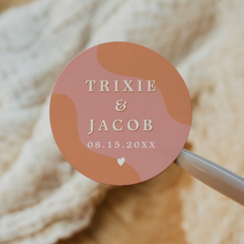 TRIXIE Retro Pink  Orange 70s Wedding Classic Round Sticker