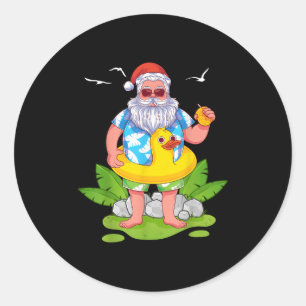 Trocal Summer Funny Hawaiian Santa Claus Christmas Classic Round Sticker