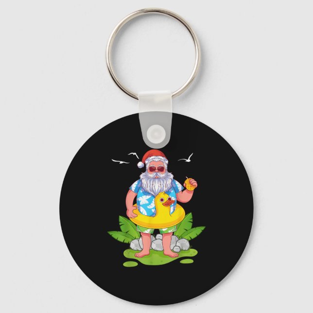 Trocal Summer Funny Hawaiian Santa Claus Christmas Keychain (Front)