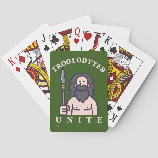 "TROGLODYTES UNITE" funny stone age caveman   Poker Cards (Back)