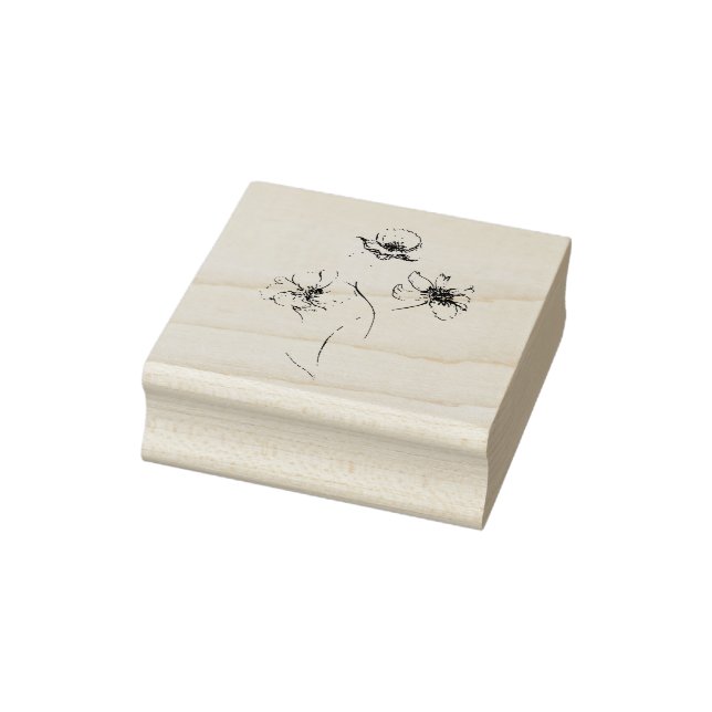 Troi of Flowers, hand drawn art Rubber Stamp (Stamp)