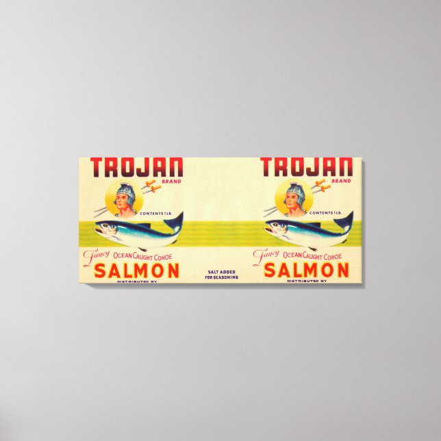 Trojan Brand Salmon Label- White Canvas Print (Front)