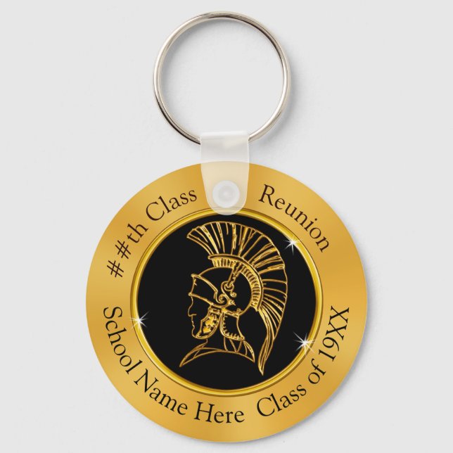 Trojan Class Reunion Party Favors, Black and Gold Keychain (Front)