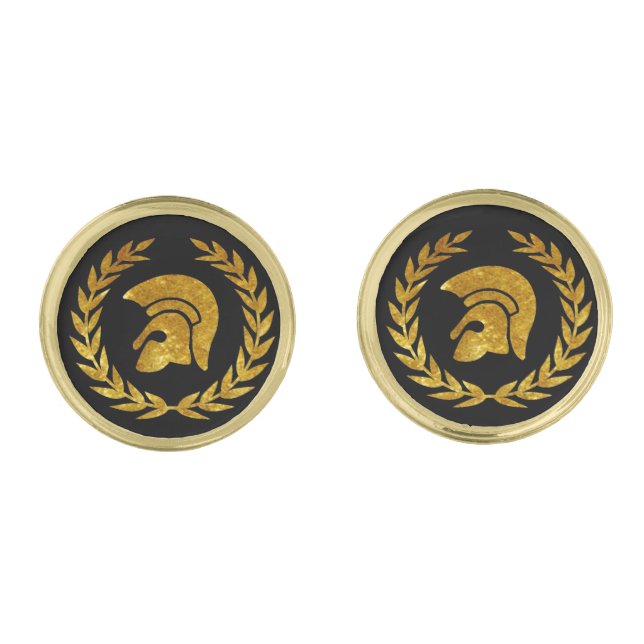 Trojan Helmet & Wreath Gold Cufflinks (Front)