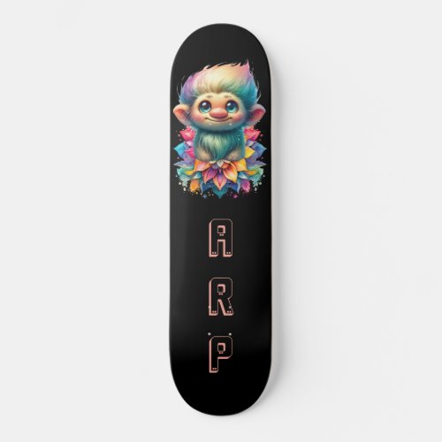  Troll AP89 Hippie Neon Black Initials Flower Skateboard