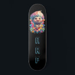 *~* Troll AP89 Neon Black Initials Fun Flower Skateboard<br><div class="desc">(Search code AP89 for Troll items and AP88 for medieval theme items ) Easily Transfer to other Zazzle Products. BLACK background Skateboard. The NEON colors just pop Customize / Personalize your INITIALS / MONOGRAM. Cute funny Long Hair Troll . Bright RAINBOW neon colors. This is a Popular Trending design for...</div>