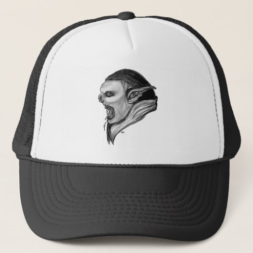Troll black and white design trucker hat