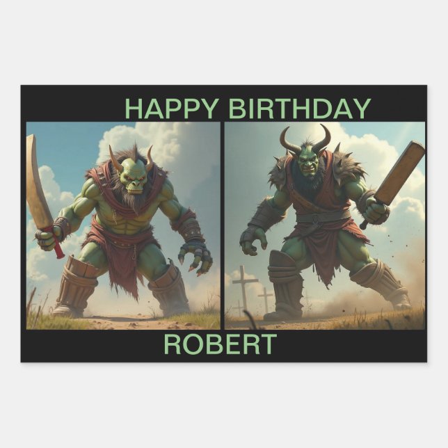 TROLL CRICKET BATTERS Gift Wrapping Paper Set of 3 (Front)