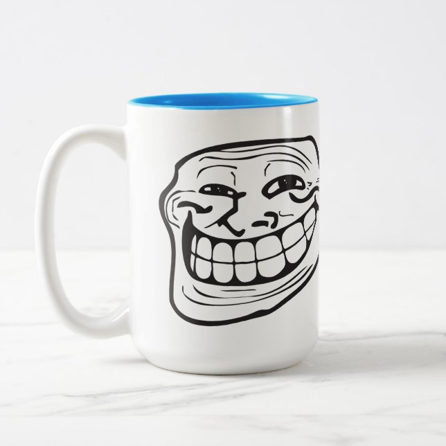 Troll LeMe Memes TROLLIN FACE FUNNY - EDITABLE Two-Tone Coffee Mug (Left)