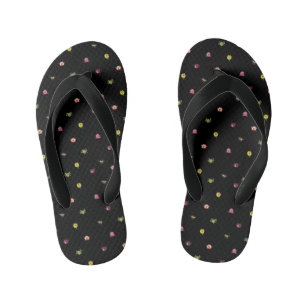 troll pattern black kid's flip flops