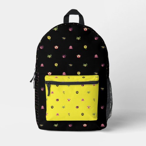 troll pattern yellow pocket printed backpack
