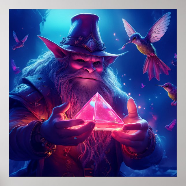 Troll With Glowing Glass Pyramid And Hummingbirds Poster (Front)