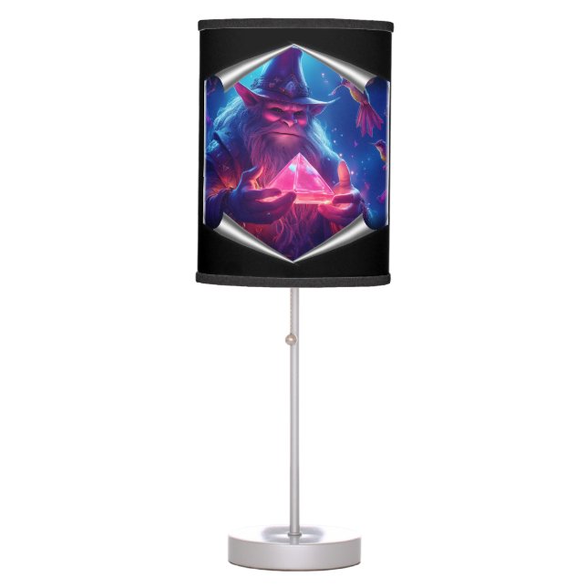 Troll With Glowing Glass Pyramid And Hummingbirds Table Lamp (Front)