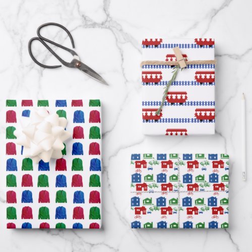 trolley cardigan houses wrapping paper sheets