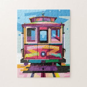 Trolley in San Francisco CA Colorful Pop Art Jigsaw Puzzle