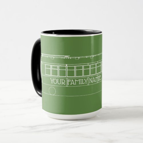 TROLLEY YOUR FAMILY NAME OR TEXT TRAIN BUS VINTAGE MUG