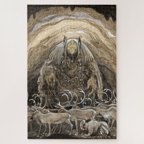 Trolls and Caribou Watercolor by John Bauer Jigsaw Puzzle