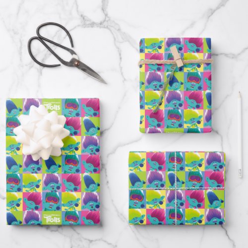Trolls Band Together  Brozone Grid Pattern Wrapping Paper Sheets