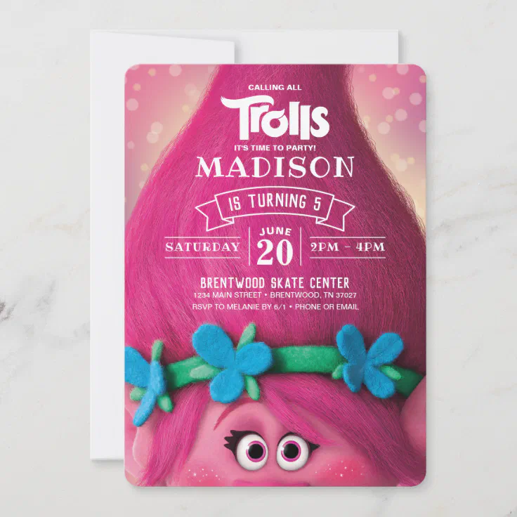 24 Count Trolls Invitation Cards Kids Party Supplies Not Include Envelopes 