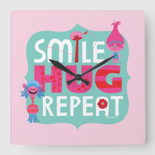 Trolls  Smile Hug Repeat Square Wall Clock